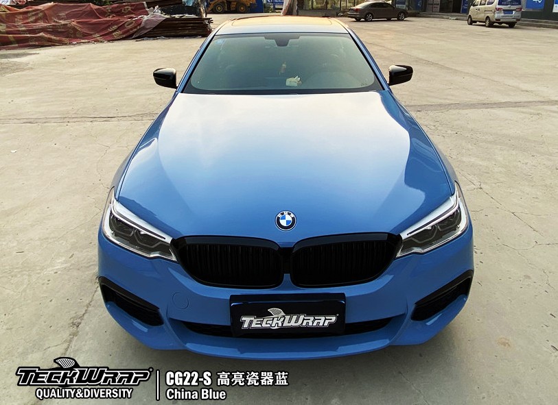 宝马530li 汽车改色贴膜teckwrap美国秃鹰cg22-s高亮瓷器蓝