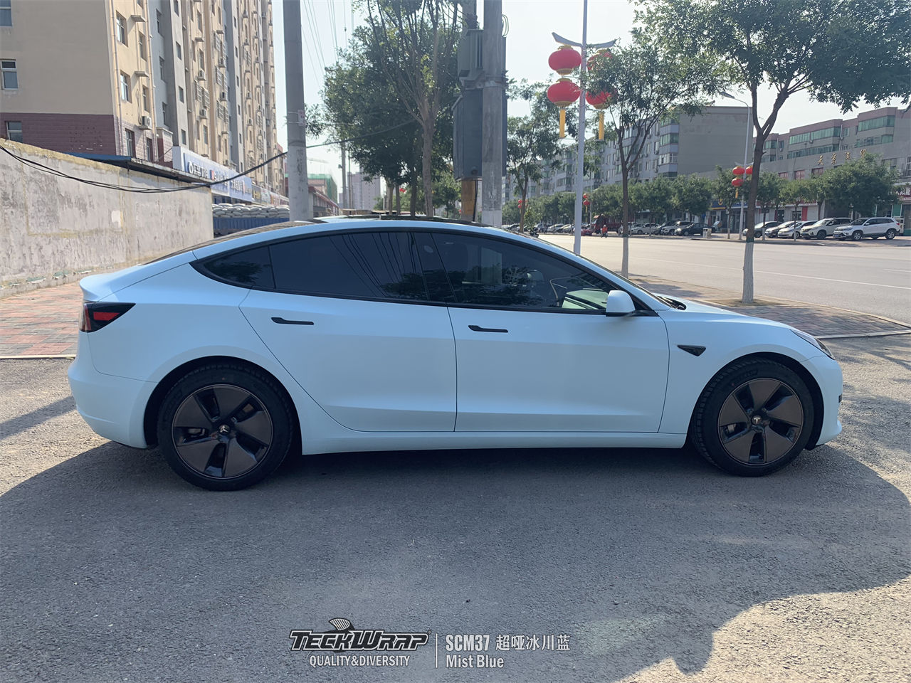 特斯拉model3汽车改色贴膜teckwrap美国秃鹰scm37超哑冰川蓝